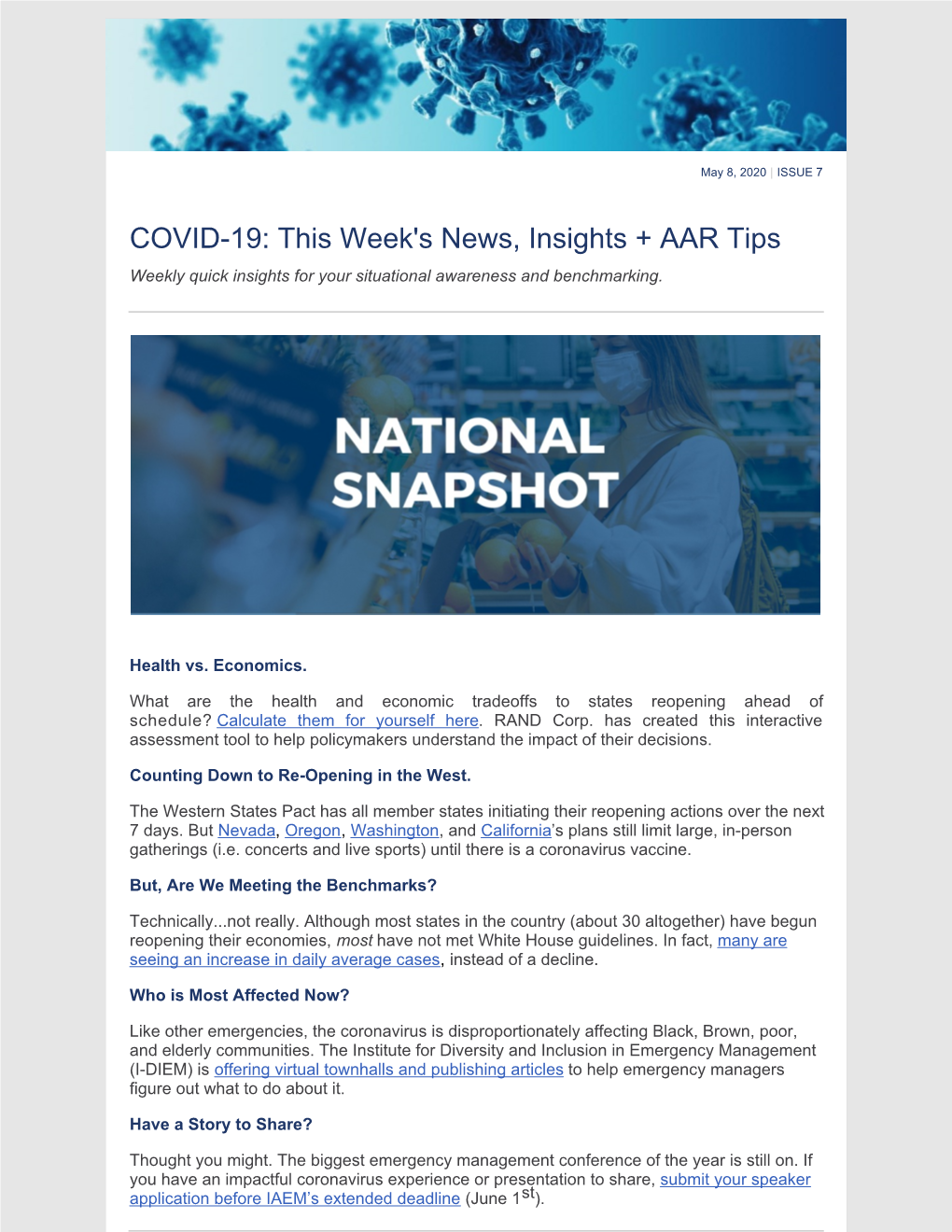 COVID-19: This Week's News, Insights + AAR Tips Weekly Quick Insights for Your Situational Awareness and Benchmarking
