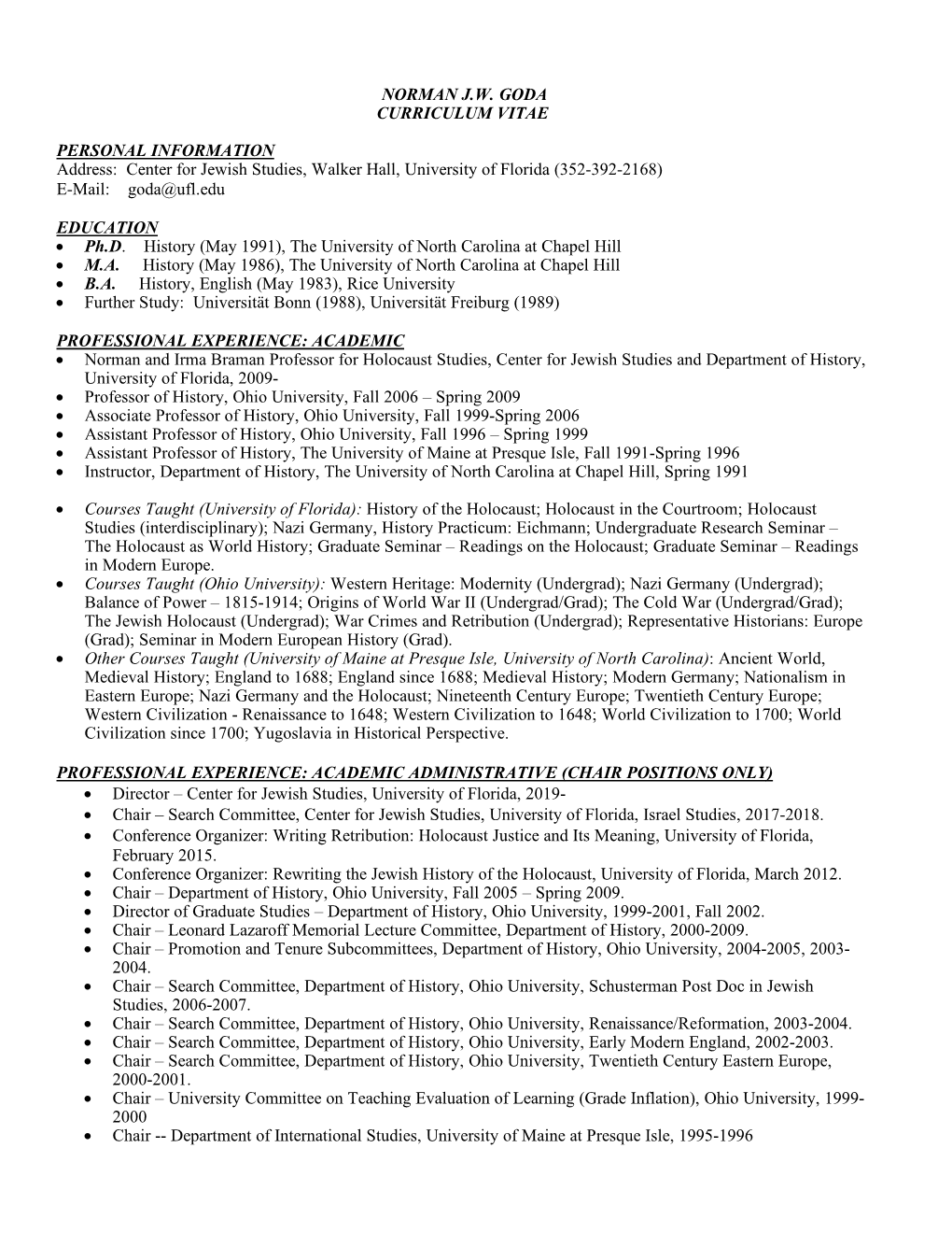 Norman J.W. Goda Curriculum Vitae Personal Information