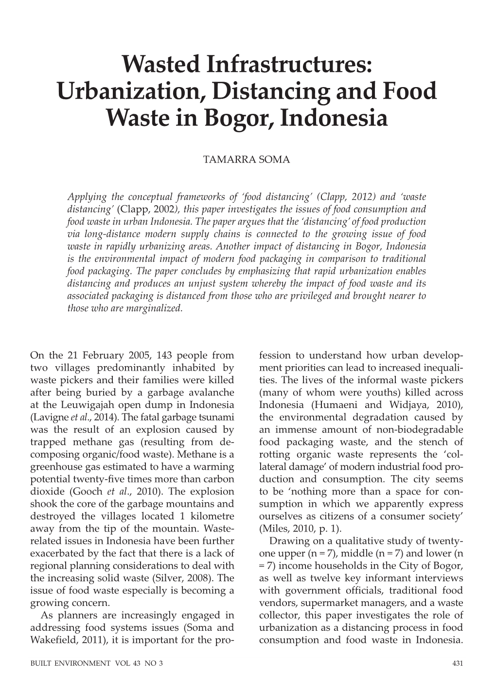 Urbanization, Distancing and Food Waste in Bogor, Indonesia