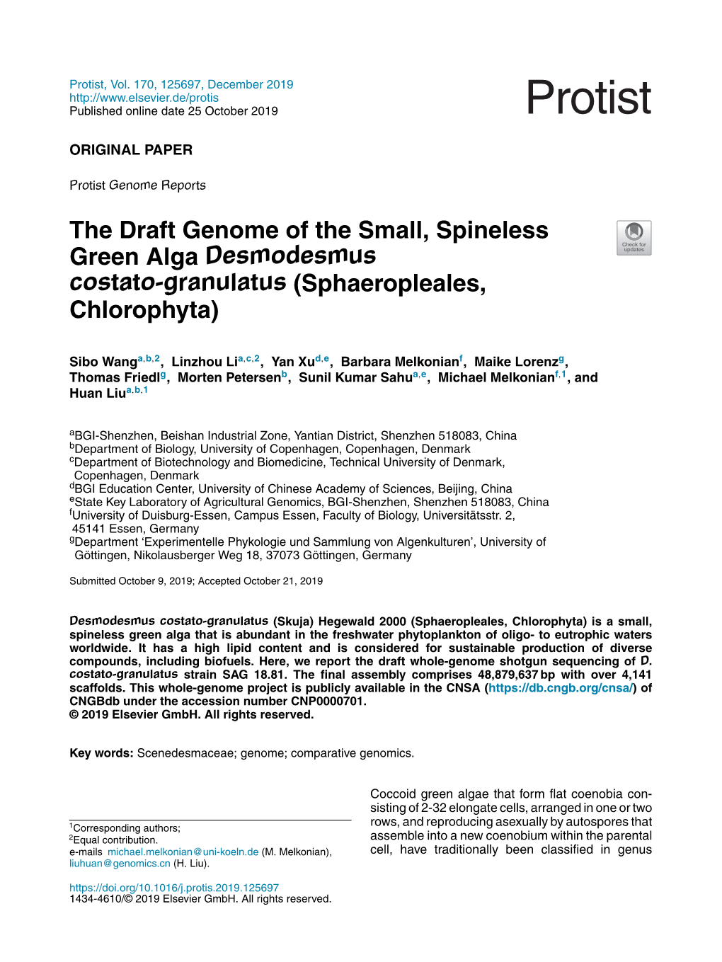 The Draft Genome of the Small, Spineless Green Alga