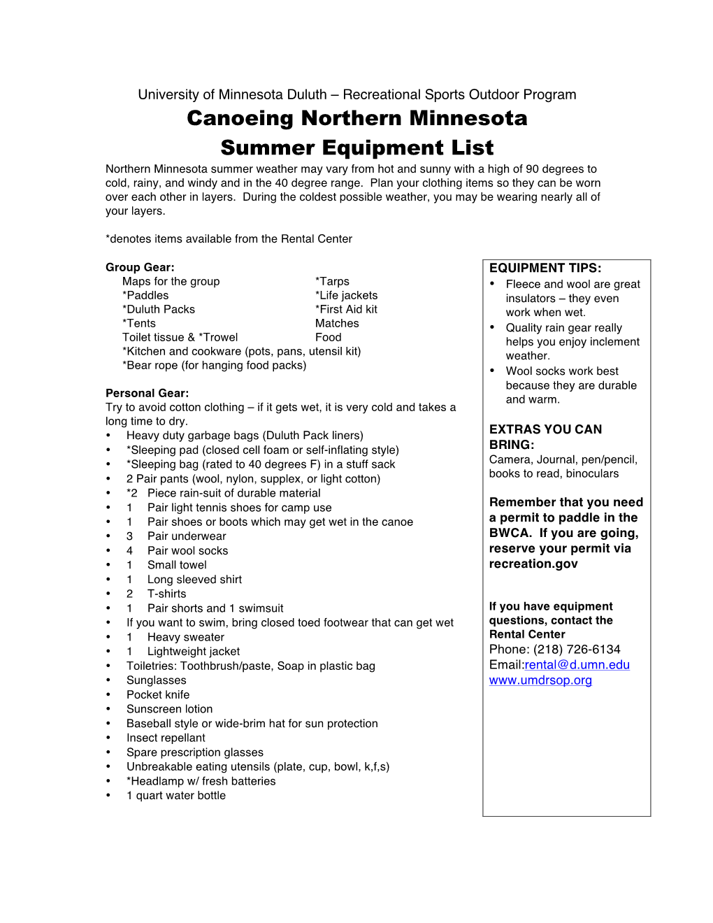 Canoe BWCA Summer List