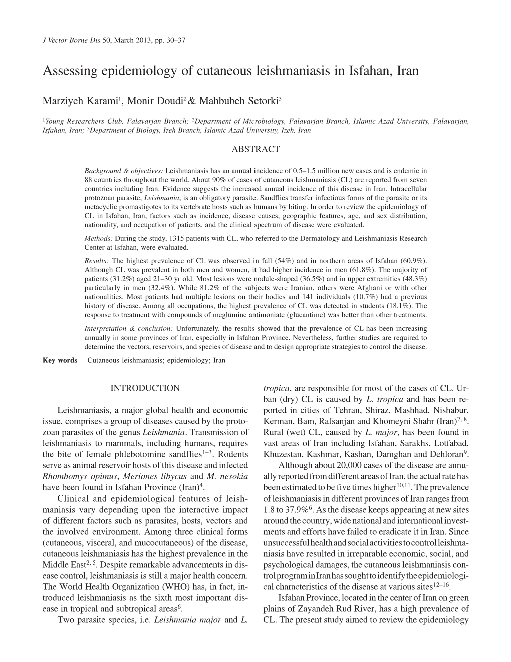 Assessing Epidemiology of Cutaneous Leishmaniasis in Isfahan, Iran