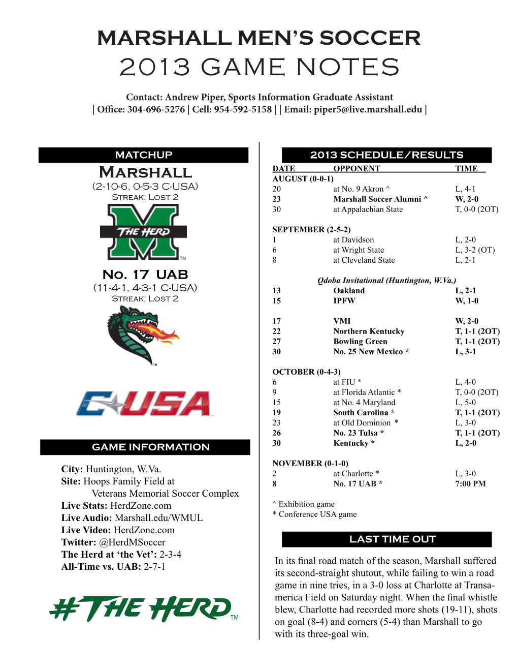 2013 Game Notes