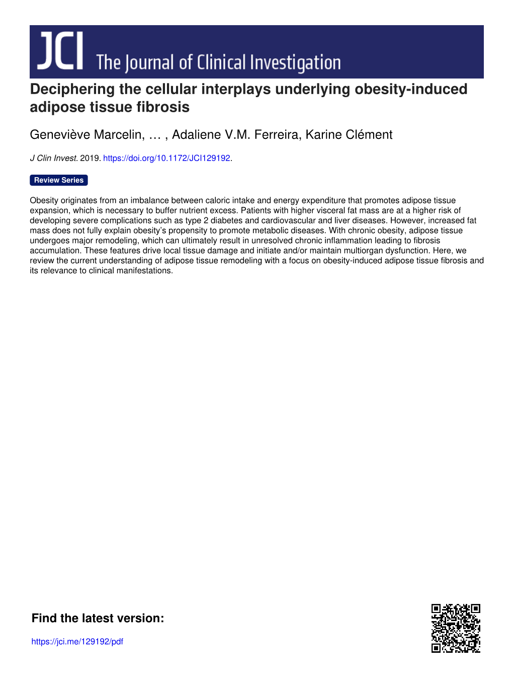 Deciphering the Cellular Interplays Underlying Obesity-Induced Adipose Tissue Fibrosis