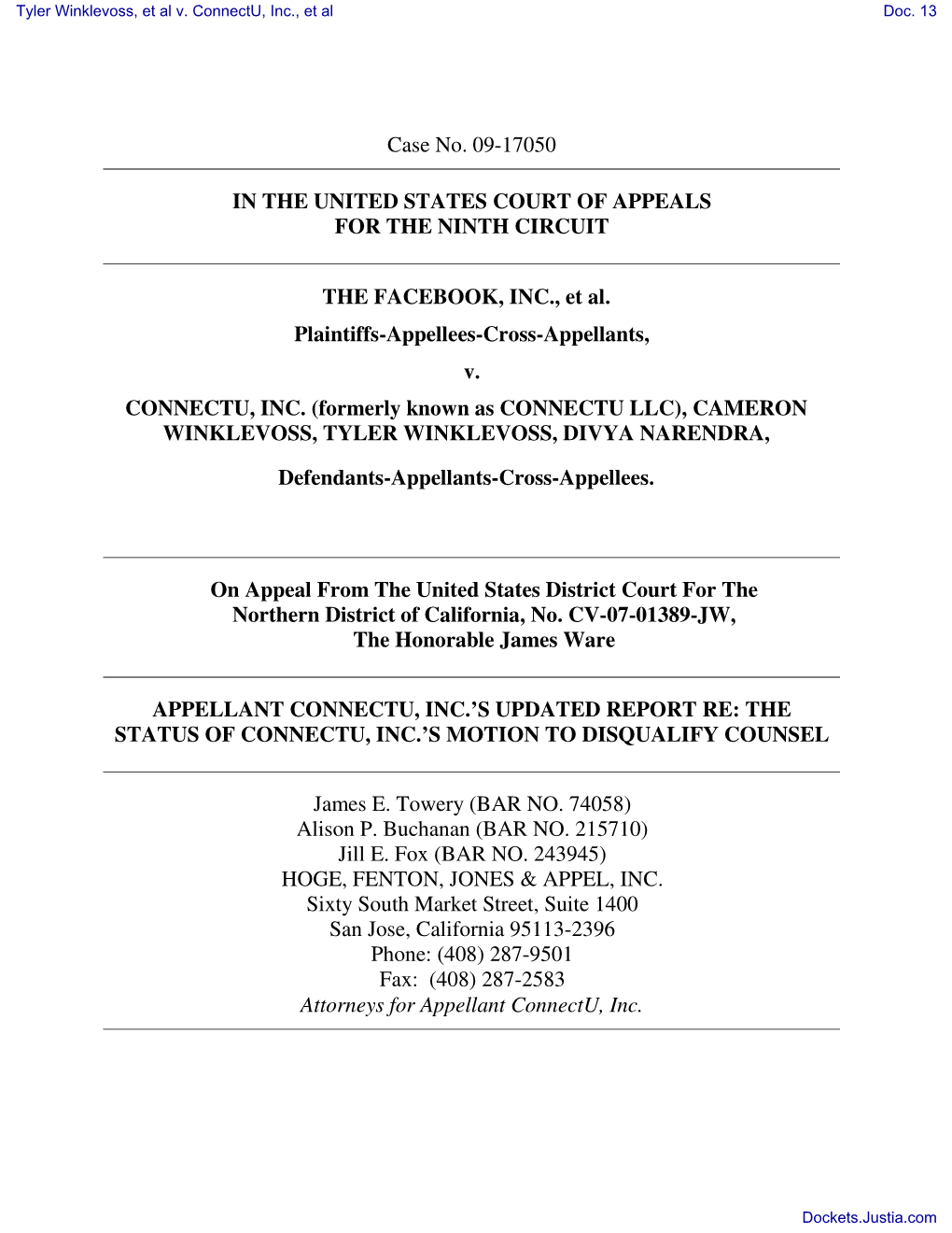 Case No. 09-17050 in the UNITED STATES COURT of APPEALS