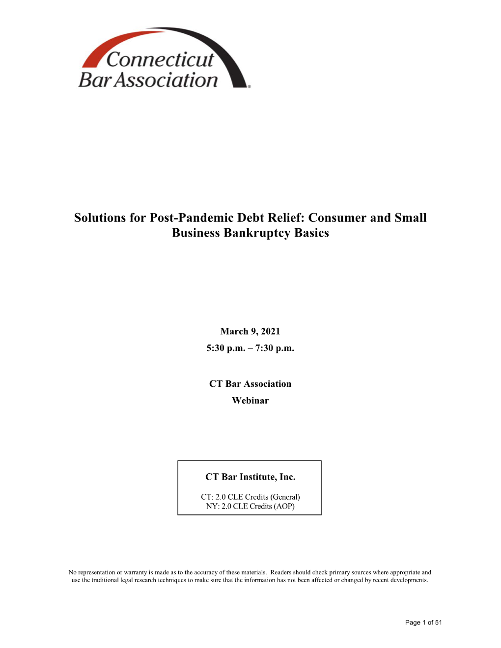 Solutions for Post-Pandemic Debt Relief: Consumer and Small Business Bankruptcy Basics