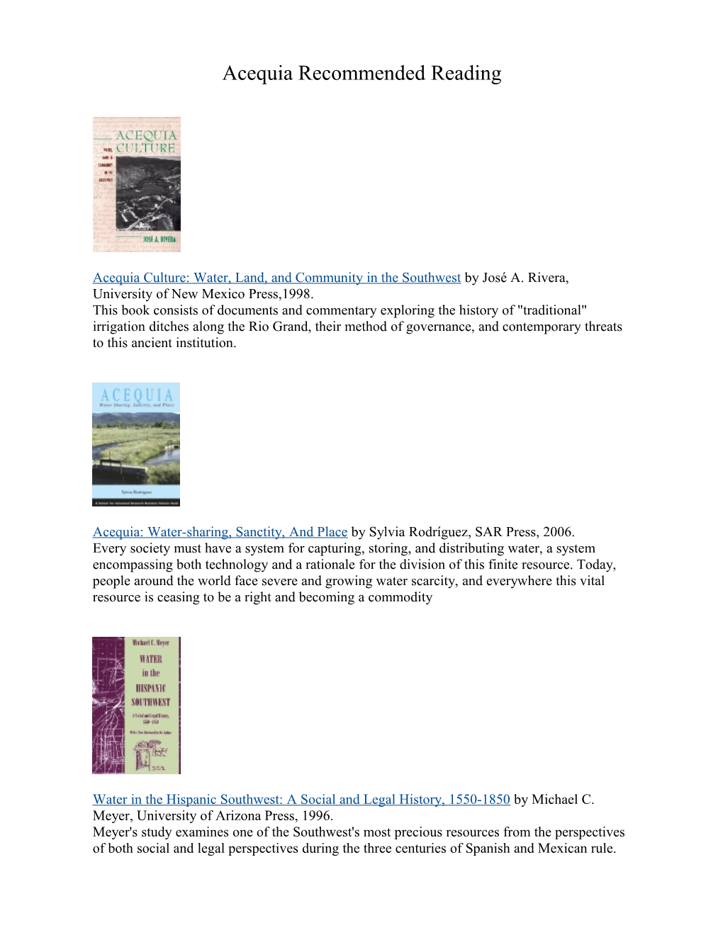 Acequia Recommended Reading