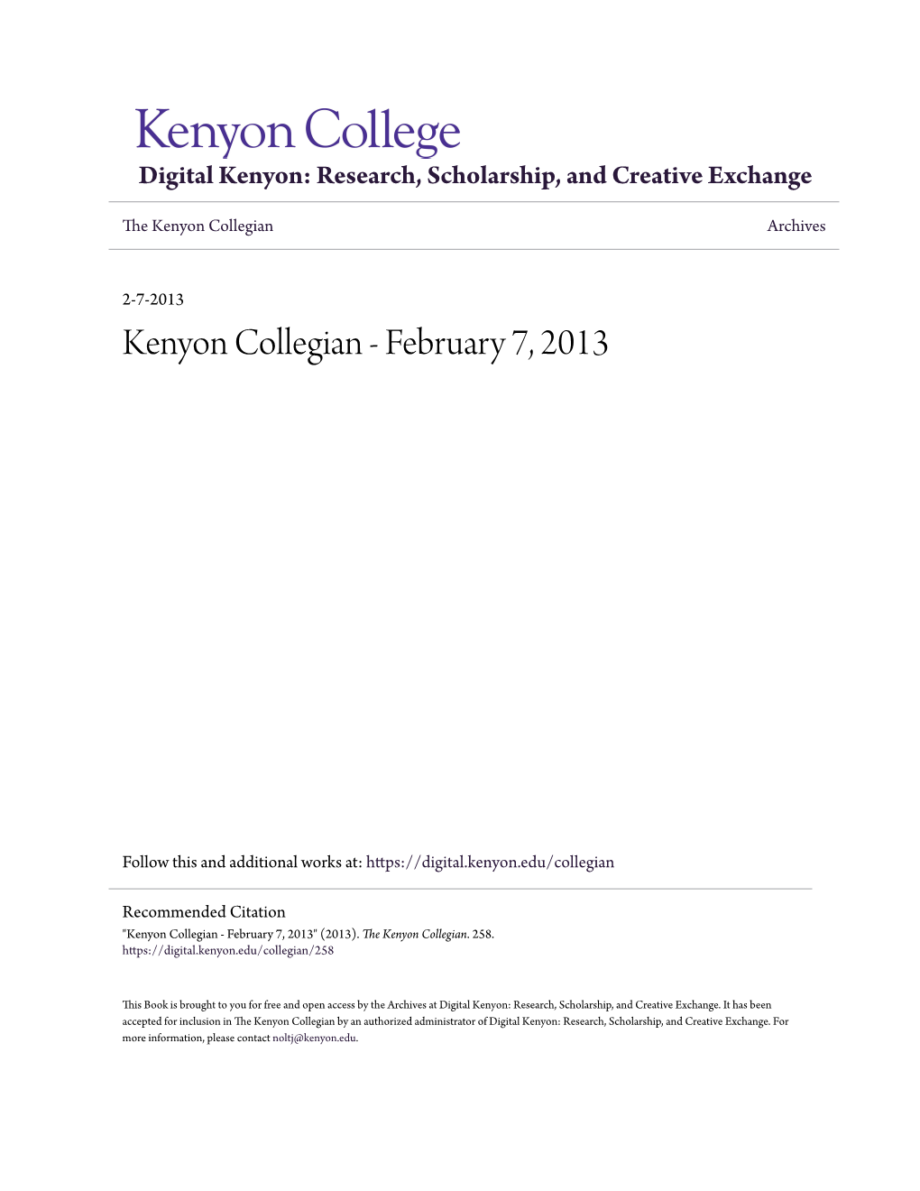 Kenyon Collegian Archives