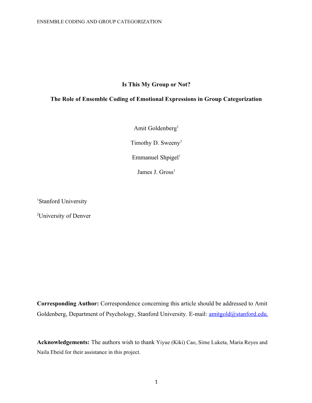 The Role of Ensemble Coding of Emotional Expressions in Group Categorization