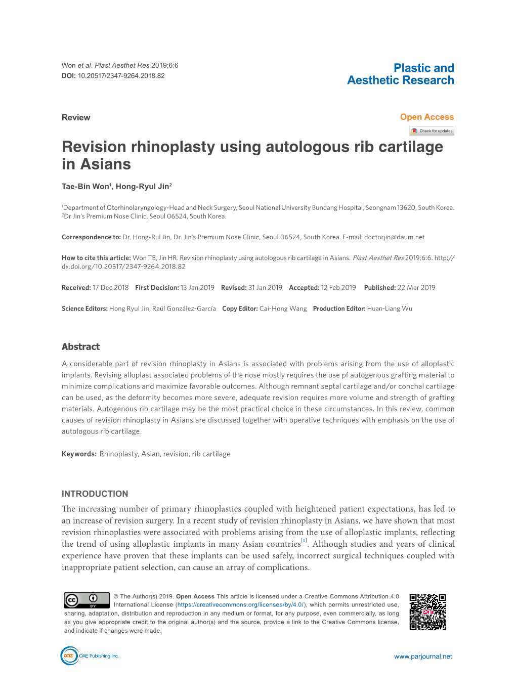 Revision Rhinoplasty Using Autologous Rib Cartilage in Asians