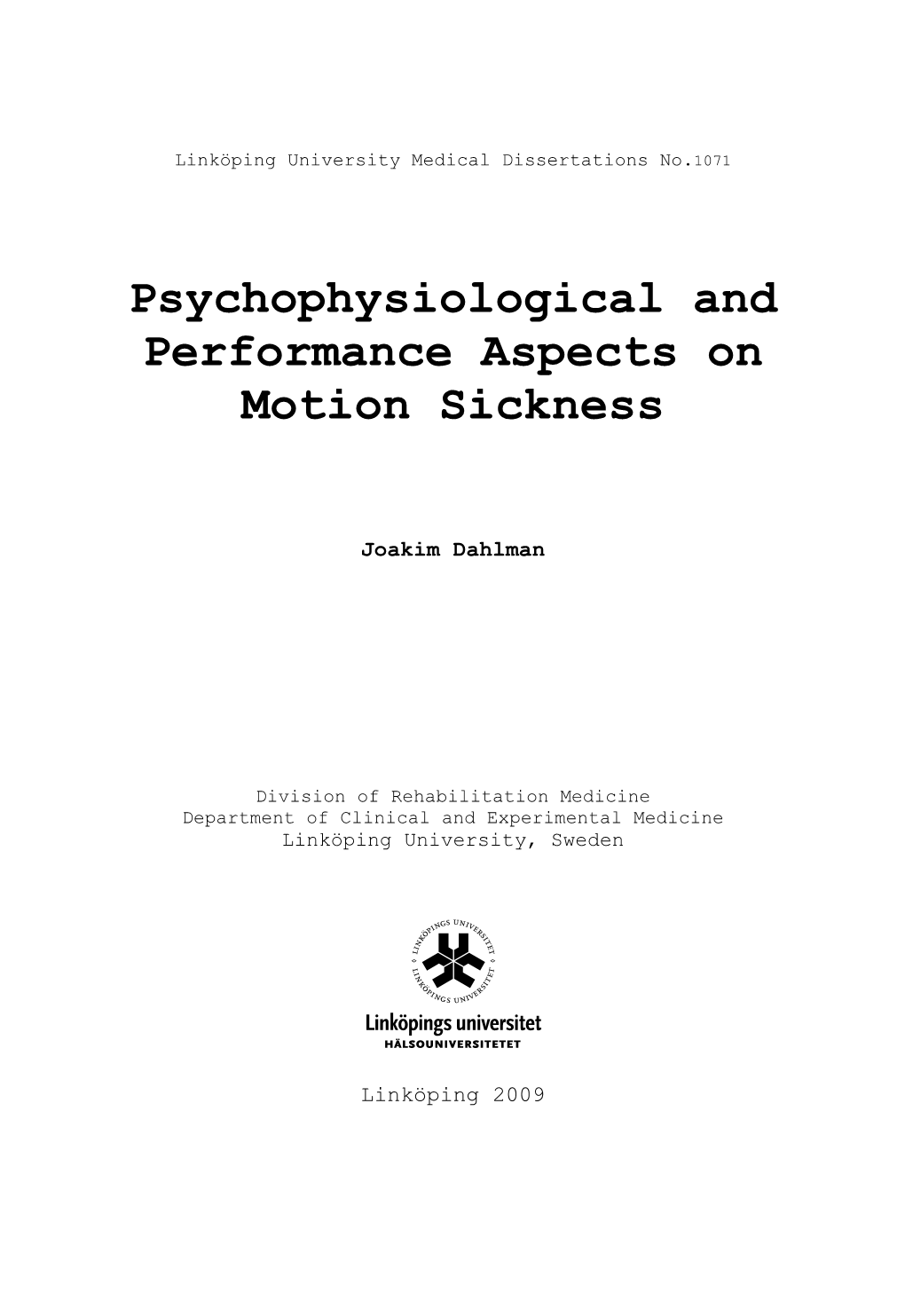 Psychophysiological and Performance Aspects on Motion Sickness