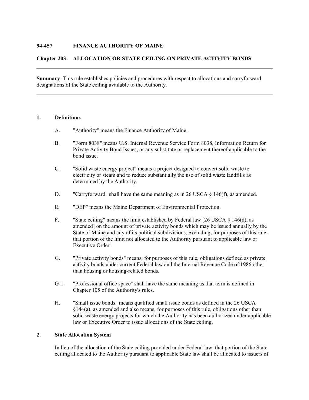 Chapter 203: ALLOCATION OR STATE CEILING on PRIVATE ACTIVITY BONDS