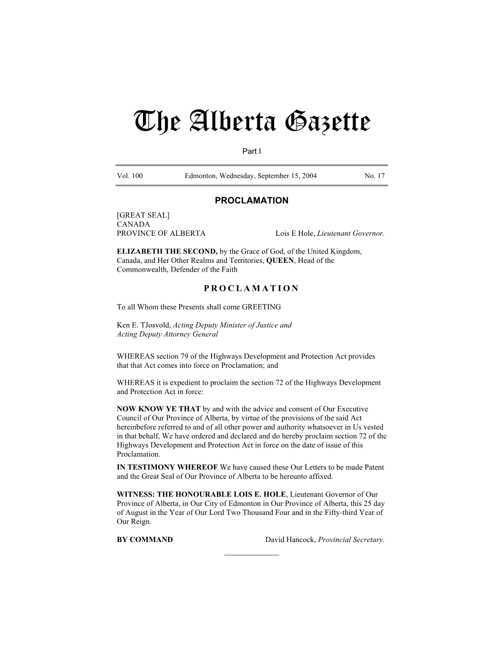 The Alberta Gazette