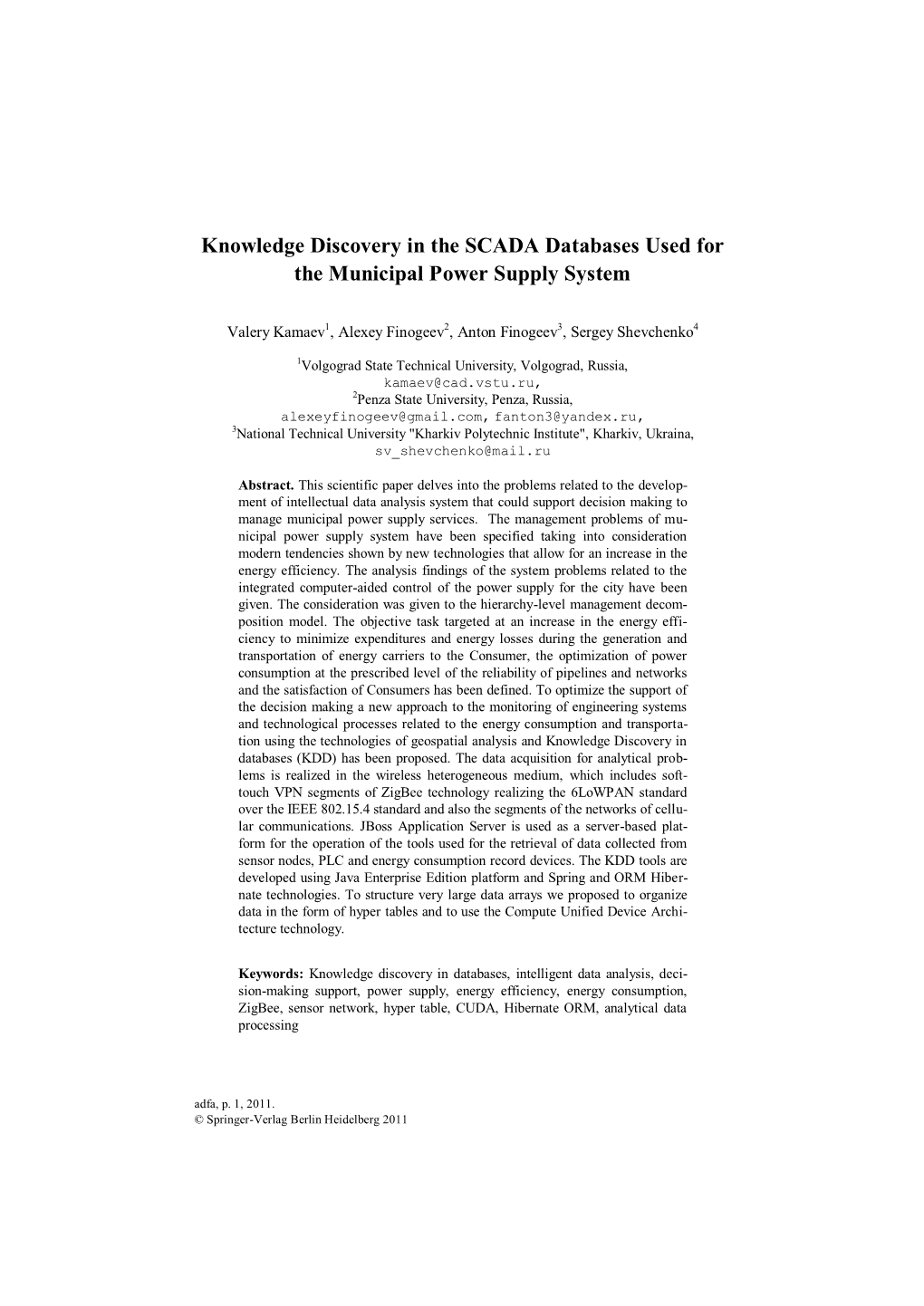 Knowledge Discovery in the SCADA Databases Used for the Municipal Power Supply System