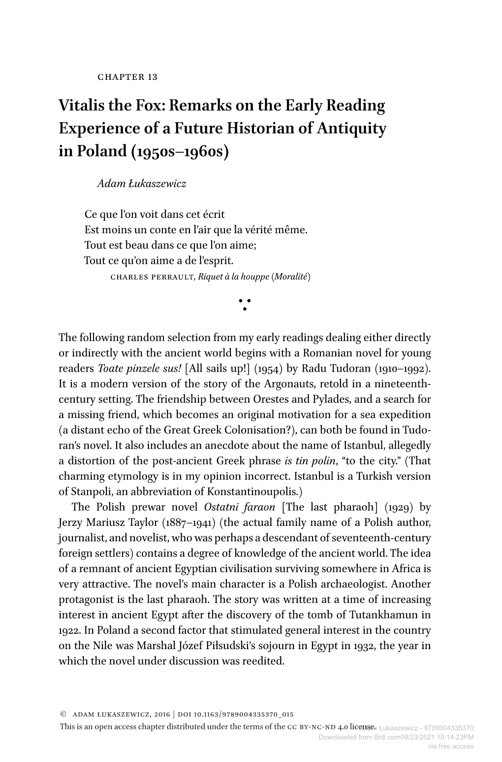 Vitalis the Fox: Remarks on the Early Reading Experience of a Future Historian of Antiquity in Poland (1950S–1960S)