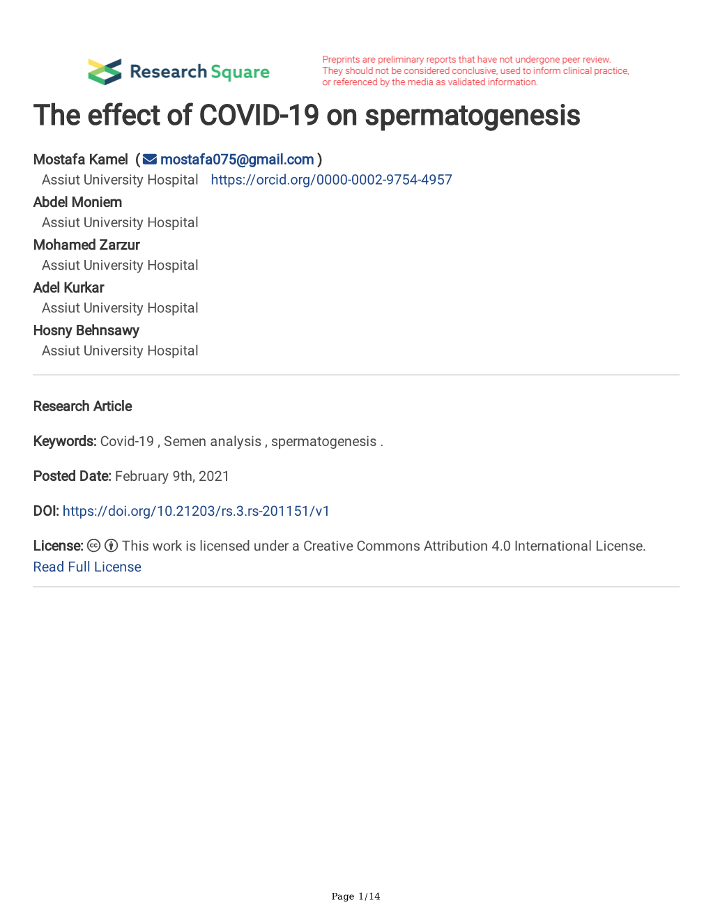 The Effect of COVID-19 on Spermatogenesis