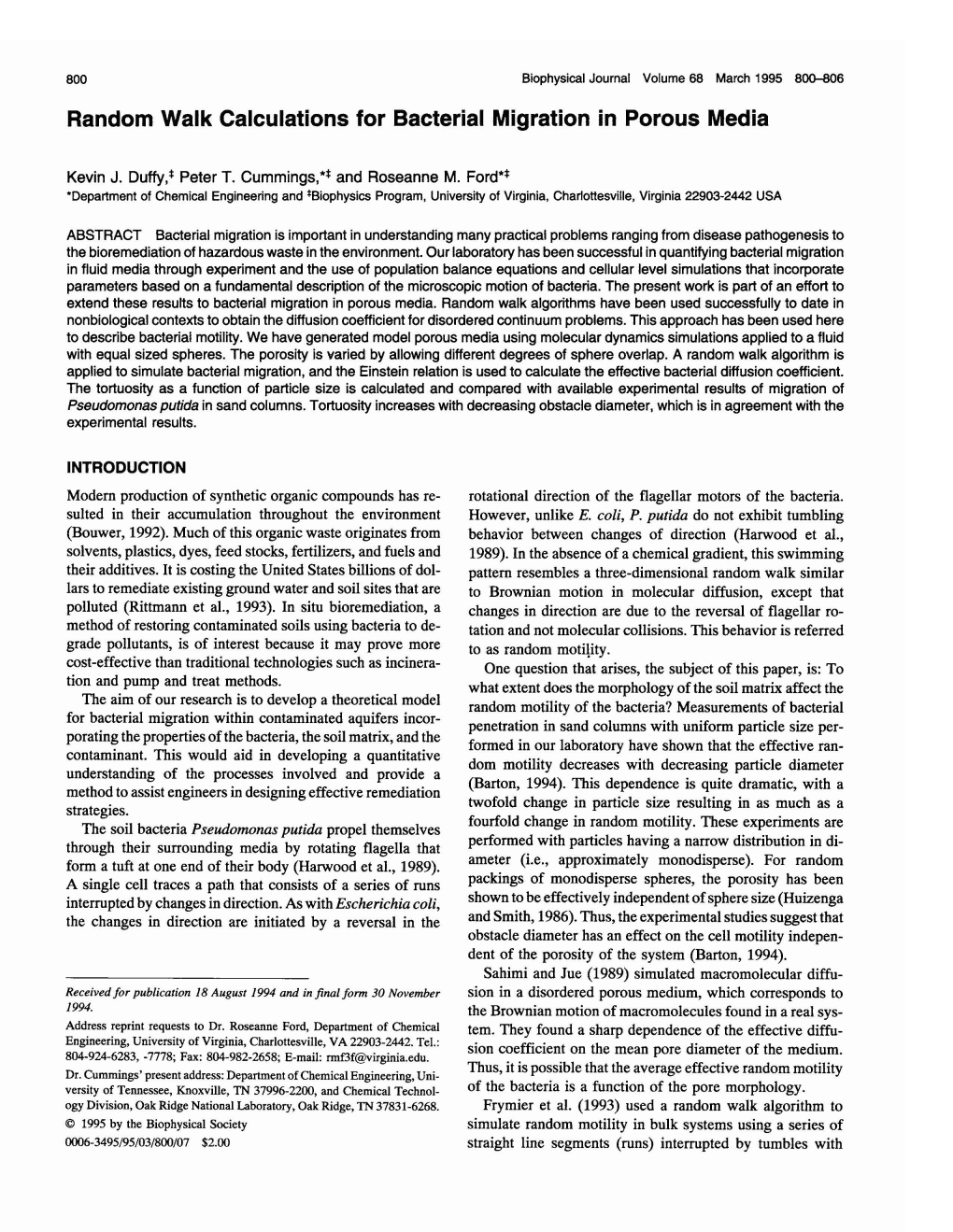 Random Walk Calculations for Bacterial Migration in Porous Media