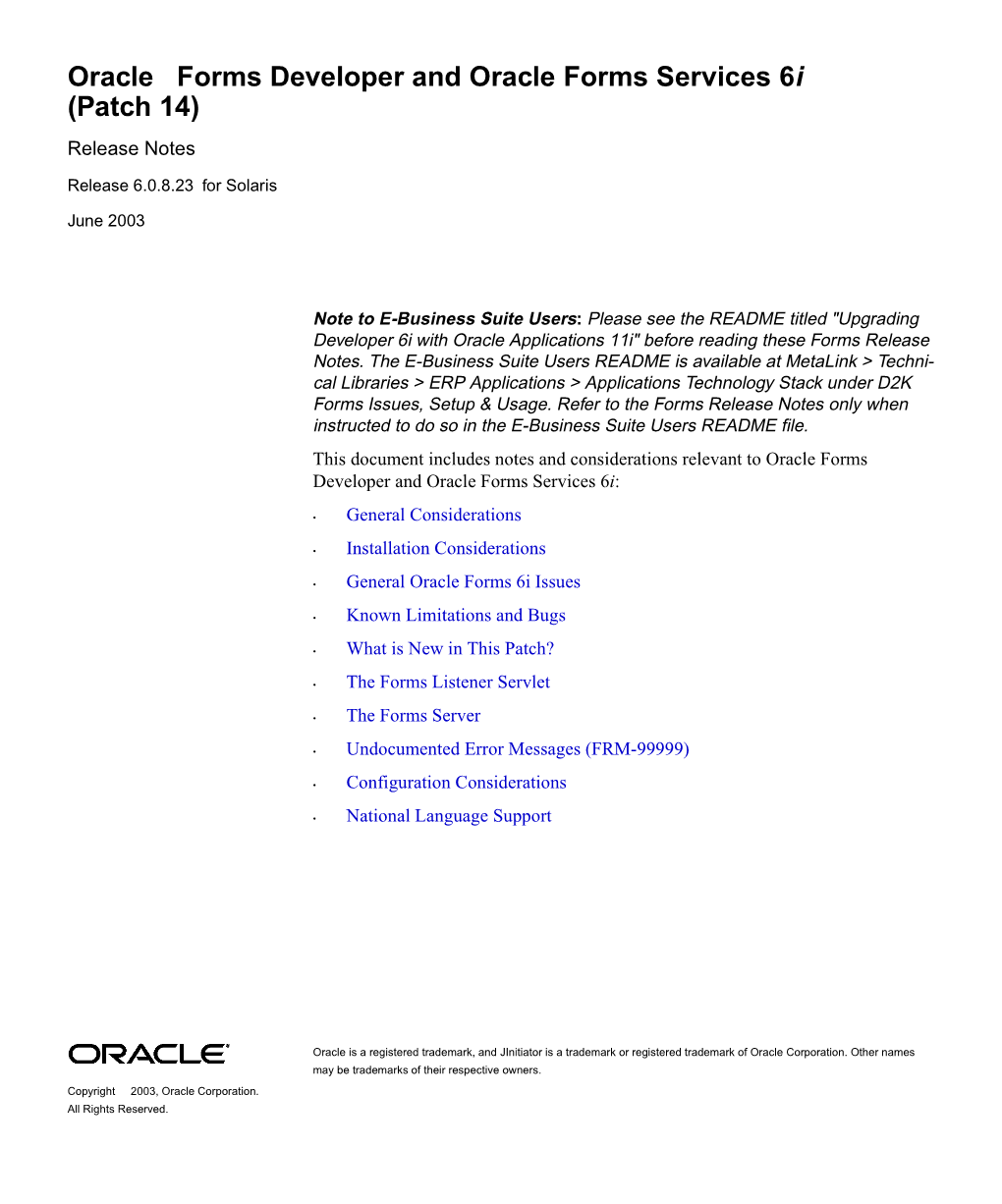 Oracle Forms Developer and Oracle Forms Services 6I (Patch