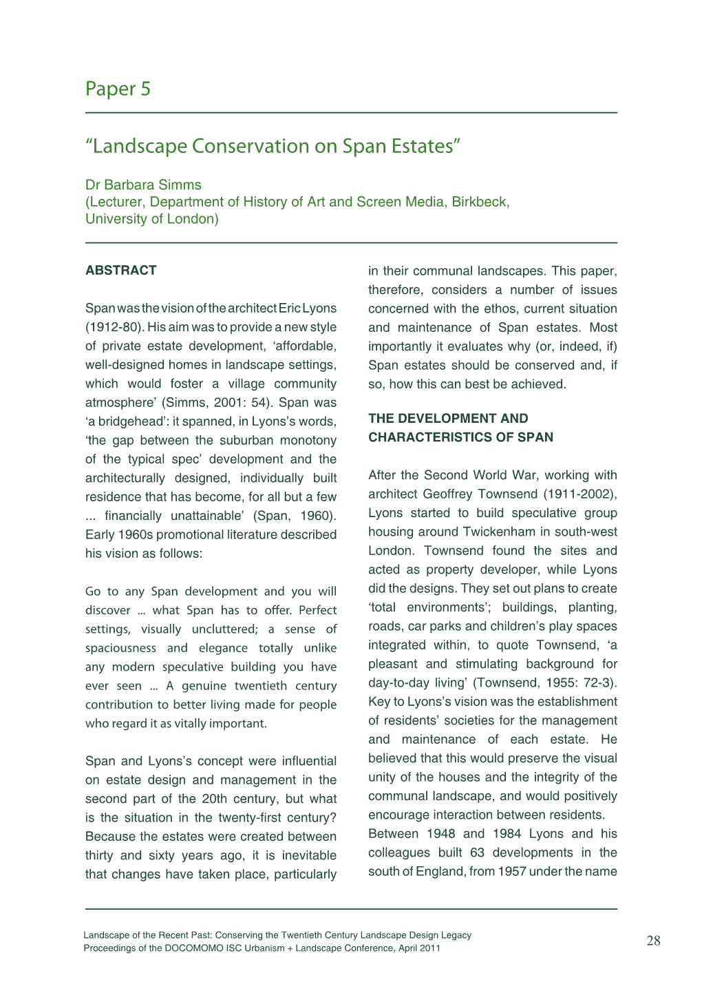 “Landscape Conservation on Span Estates” Paper 5