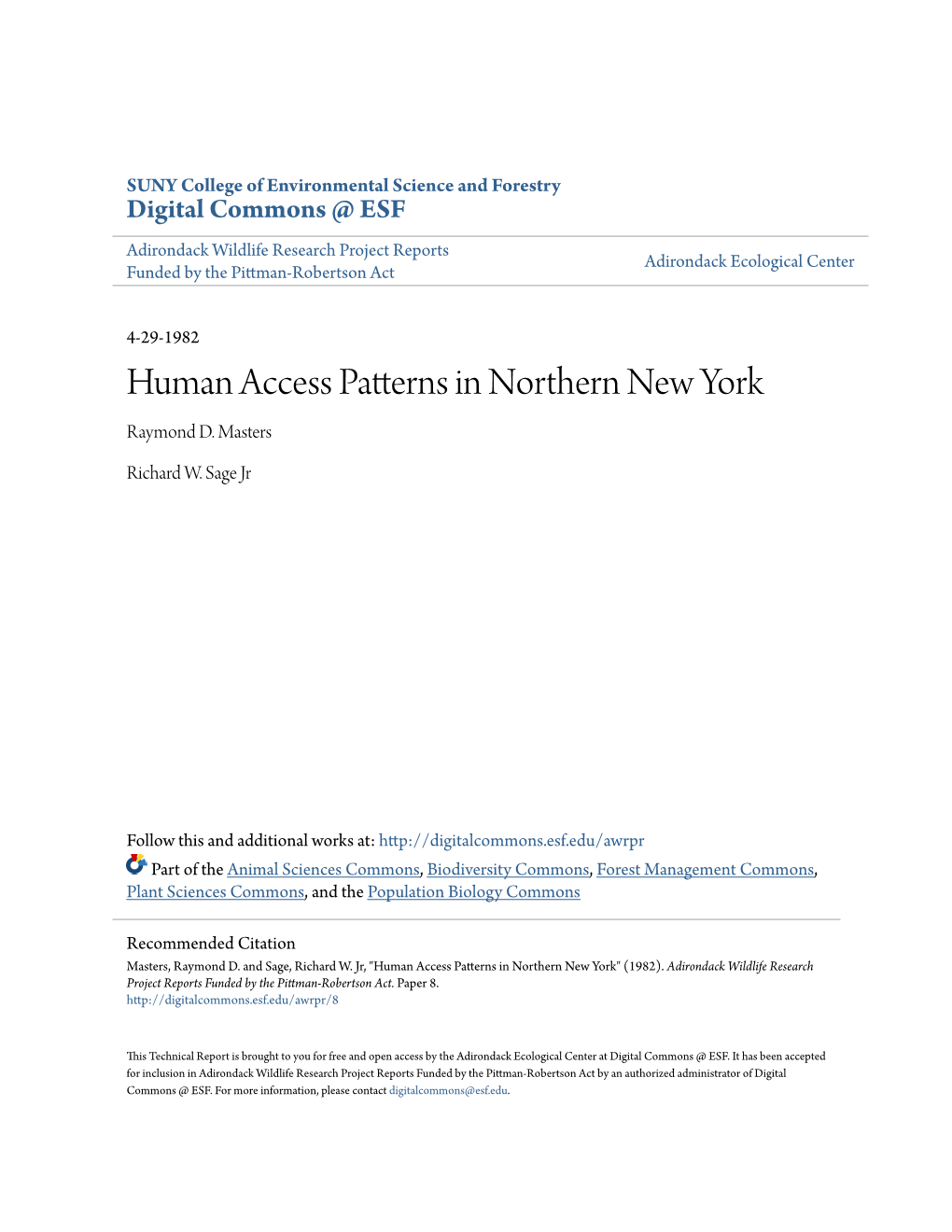 Human Access Patterns in Northern New York Raymond D