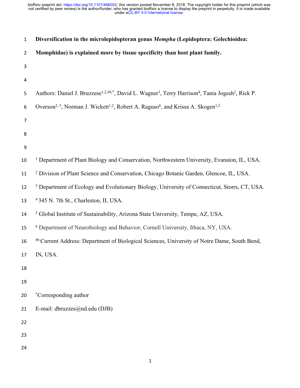 Diversification in the Microlepidopteran Genus Mompha (Lepidoptera: Gelechioidea