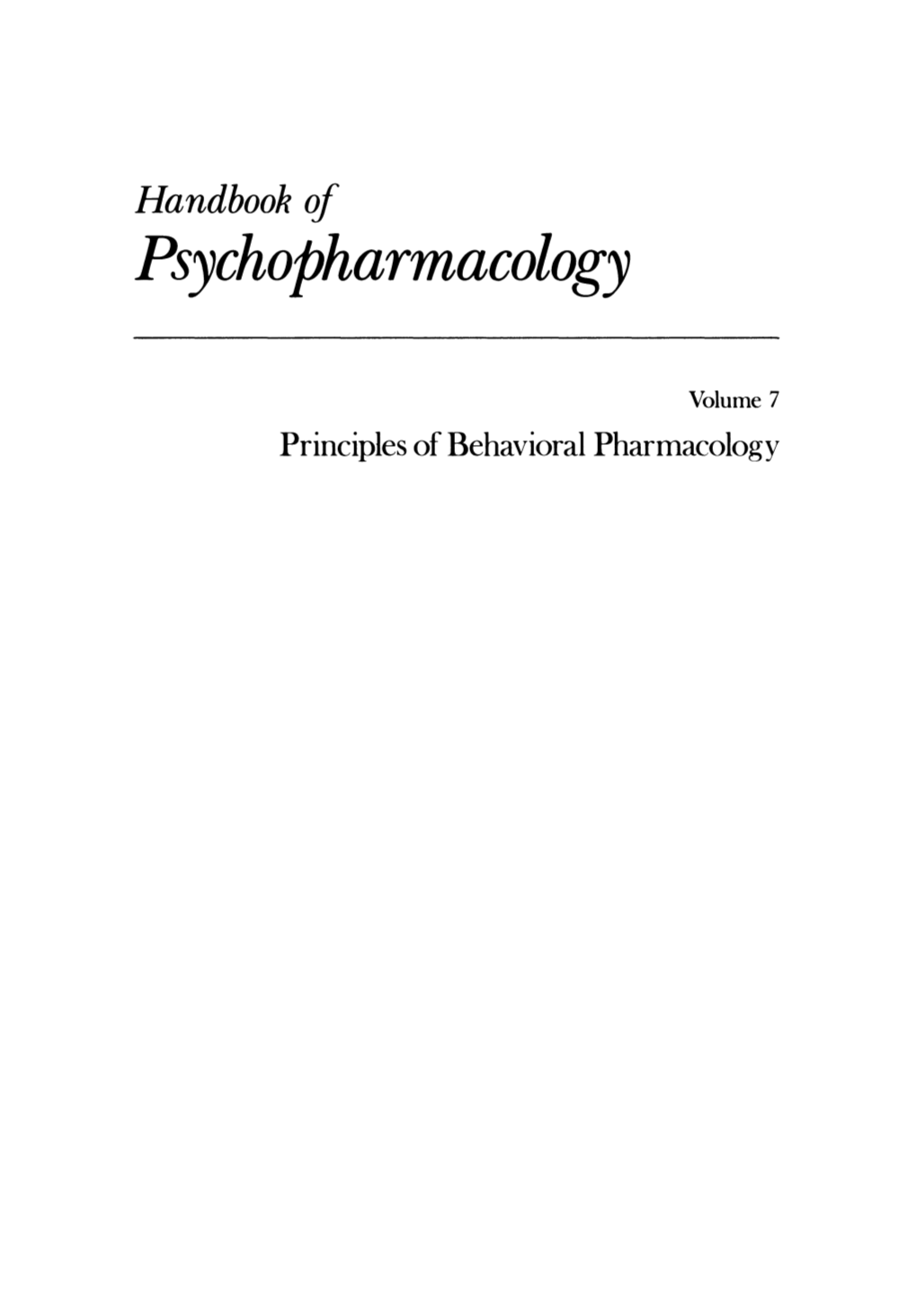 Handbook of Psychopharmacology