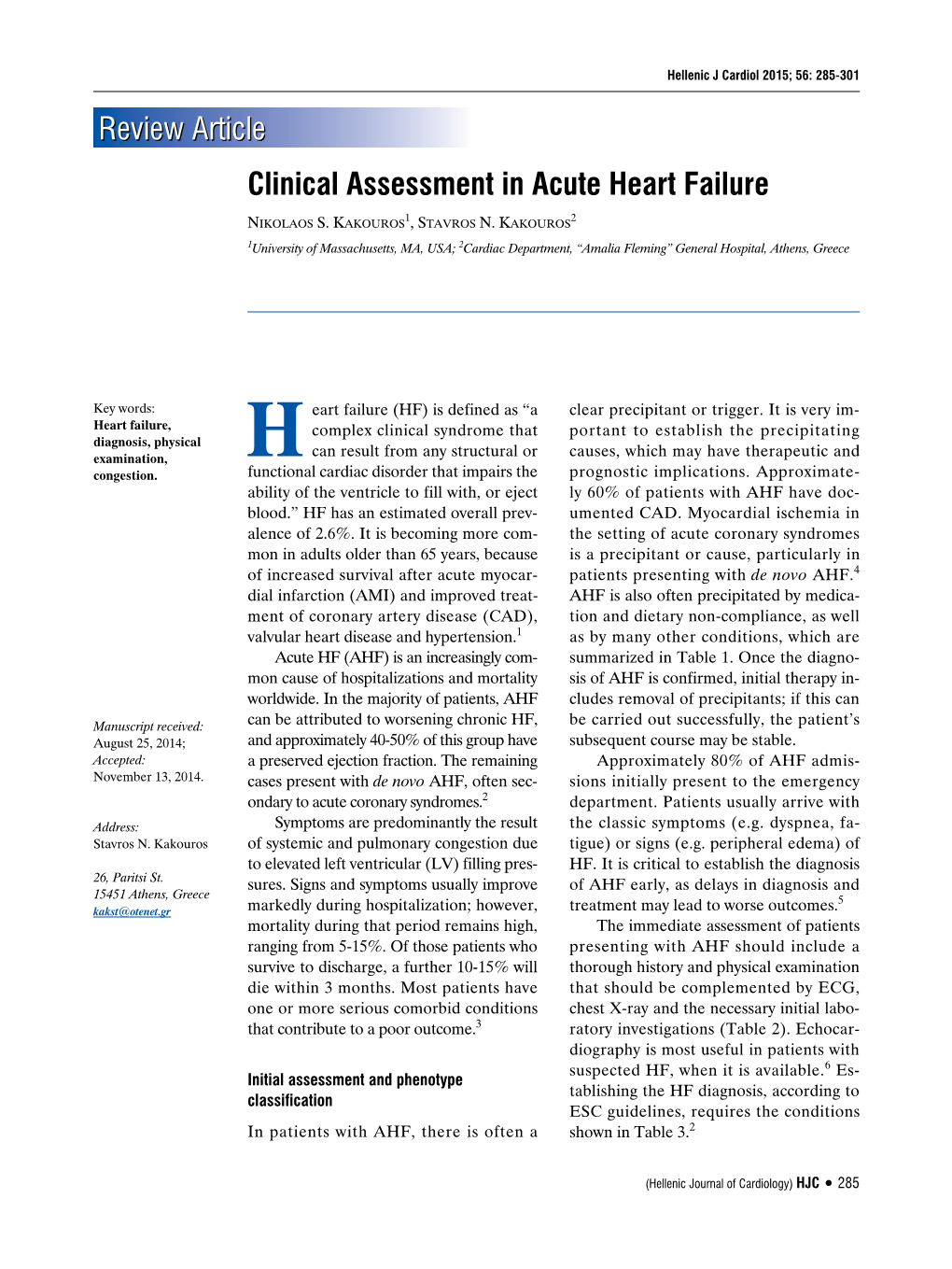 Clinical Assessment in Acute Heart Failure