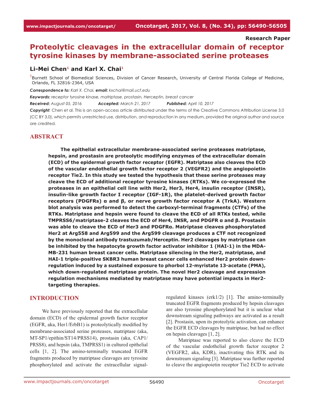 Proteolytic Cleavages in the Extracellular Domain of Receptor Tyrosine Kinases by Membrane-Associated Serine Proteases