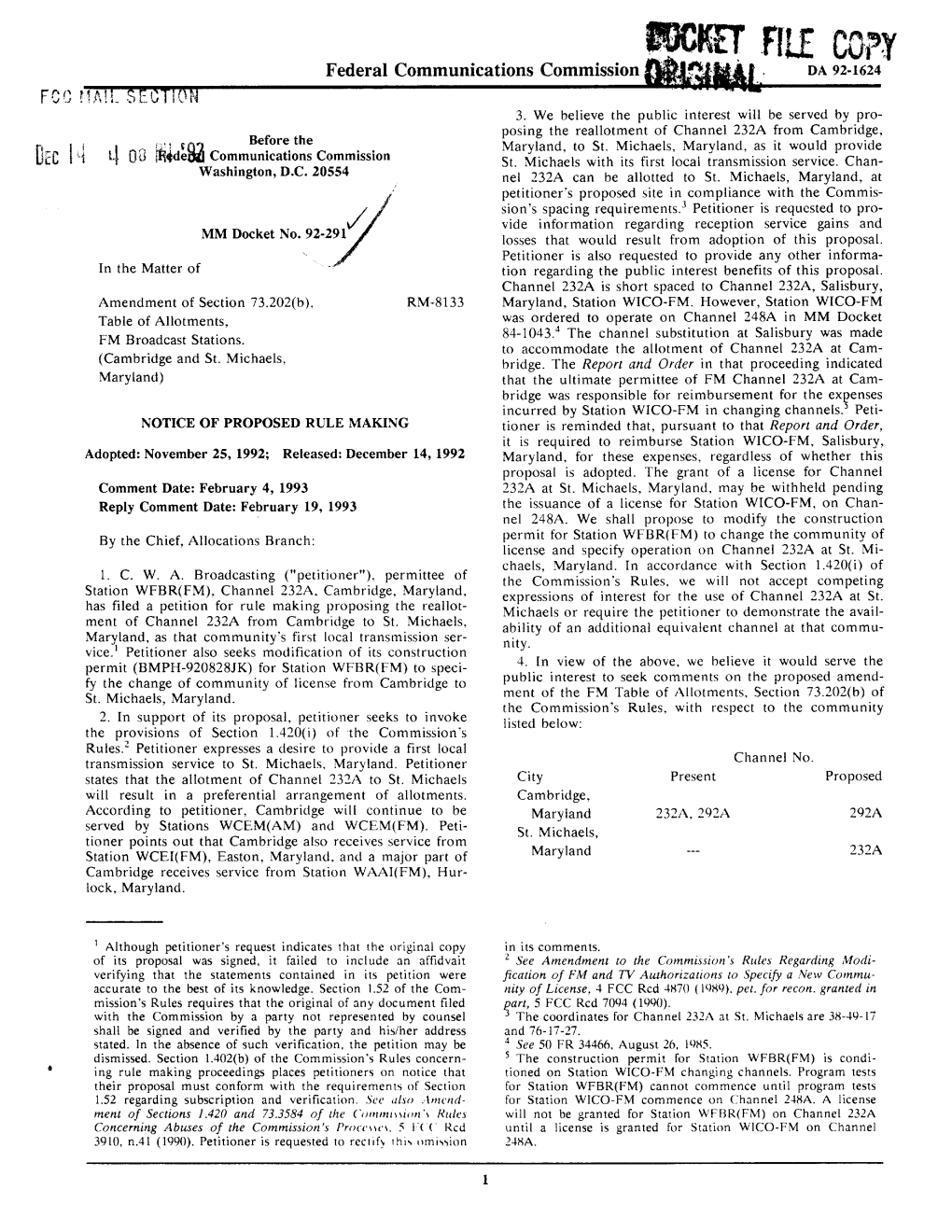 Locket .FILE CO°,?), Federal Communications Commission