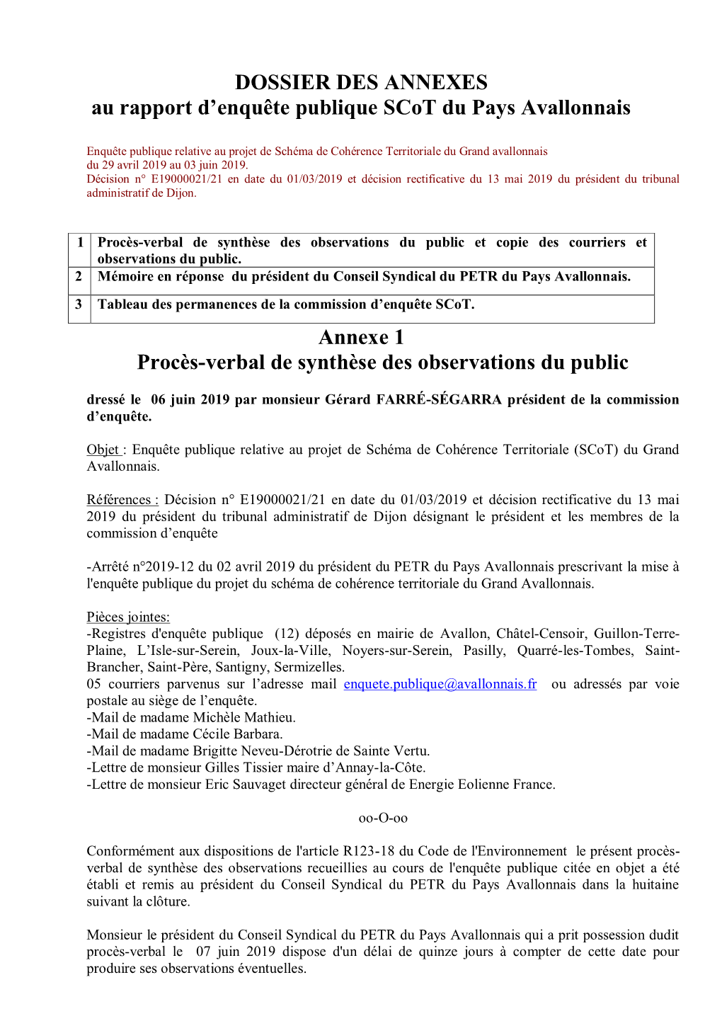 DOSSIER DES ANNEXES Au Rapport D'enquête Publique Scot Du Pays