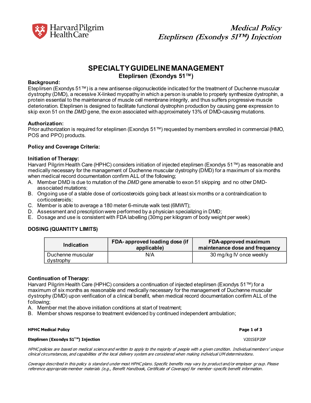 Medical Policy Eteplirsen (Exondys 51™) Injection