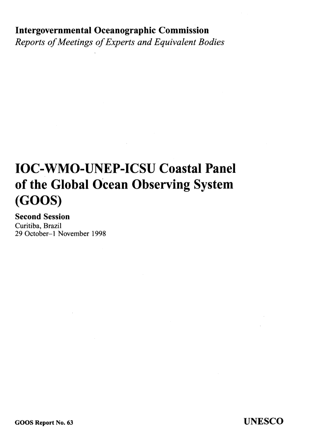 IOC/WMO/UNEP/ICSU Coastal Panel of the Global Ocean Observing