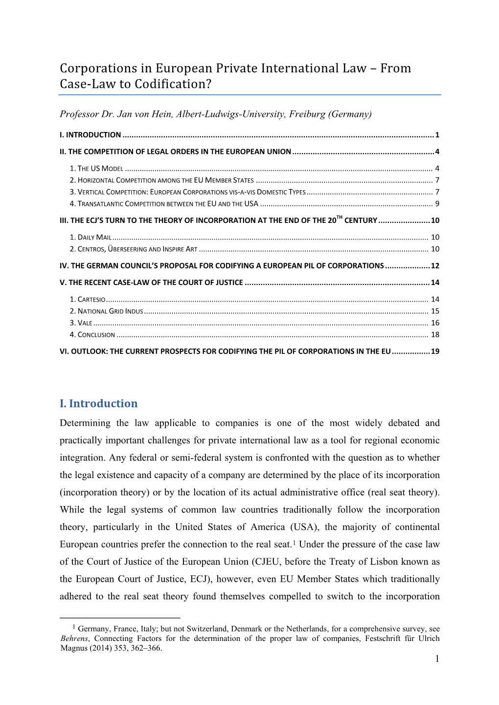 Corporations in European Private International Law – from Case-Law to Codification?