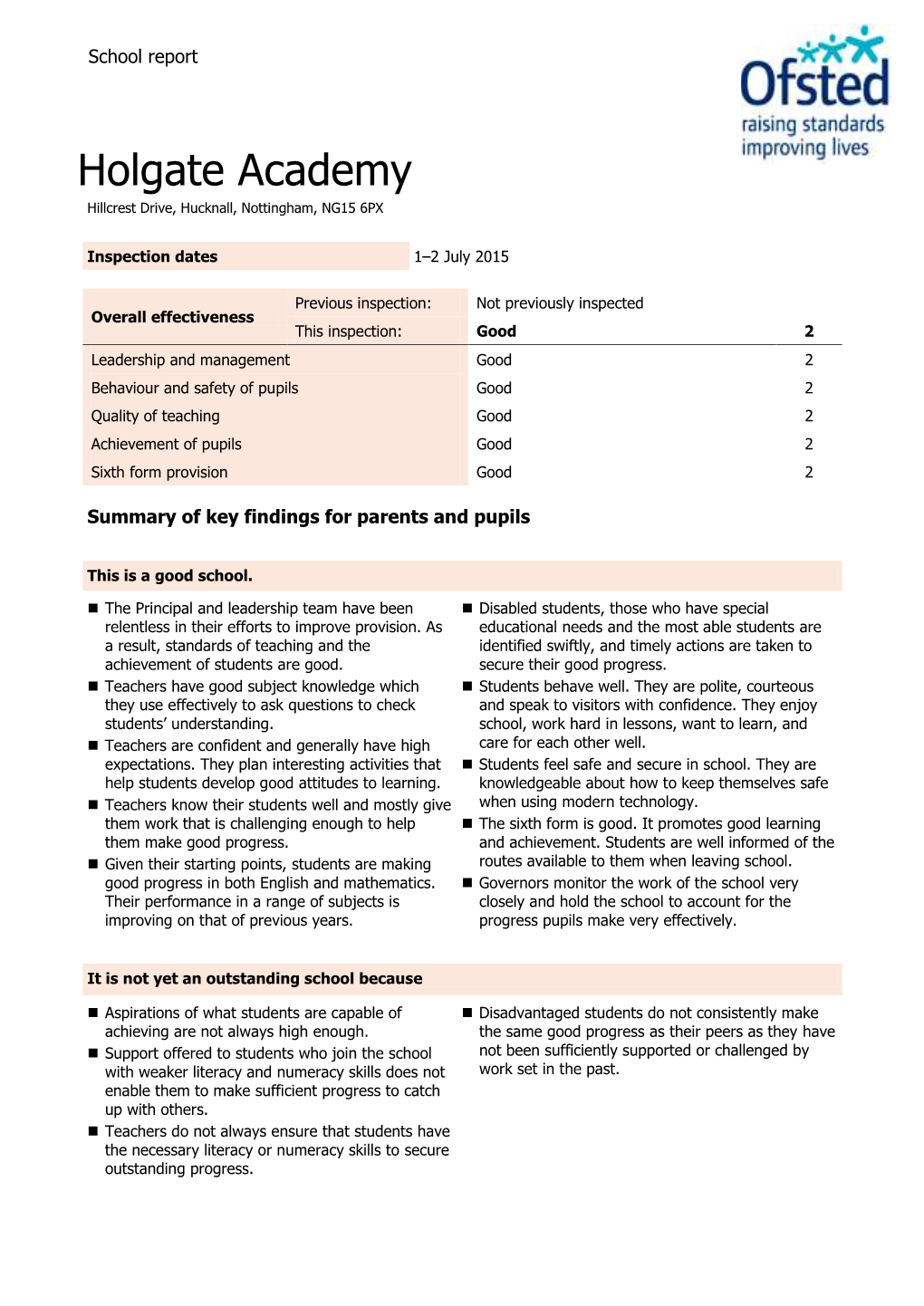 Ofsted Report July 2015