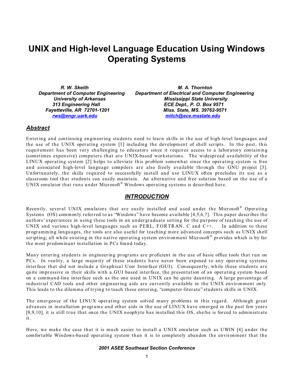 UNIX and High-Level Language Education Using Windows Operating Systems