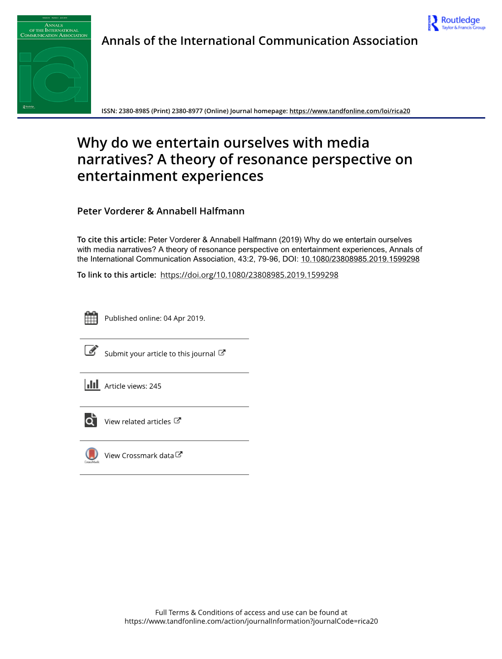 Why Do We Entertain Ourselves with Media Narratives? a Theory of Resonance Perspective on Entertainment Experiences