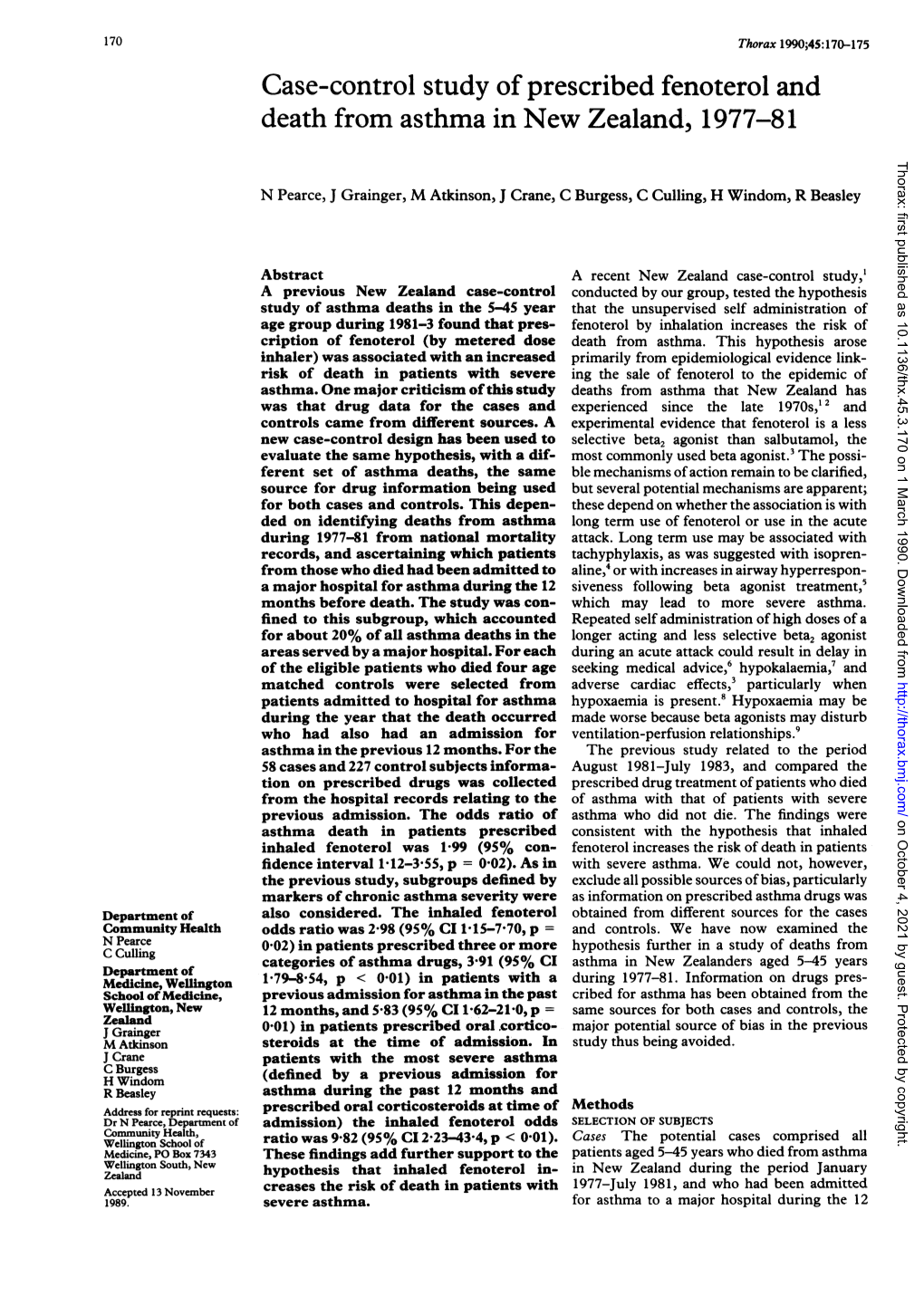 Case-Control Study Ofprescribed Fenoterol