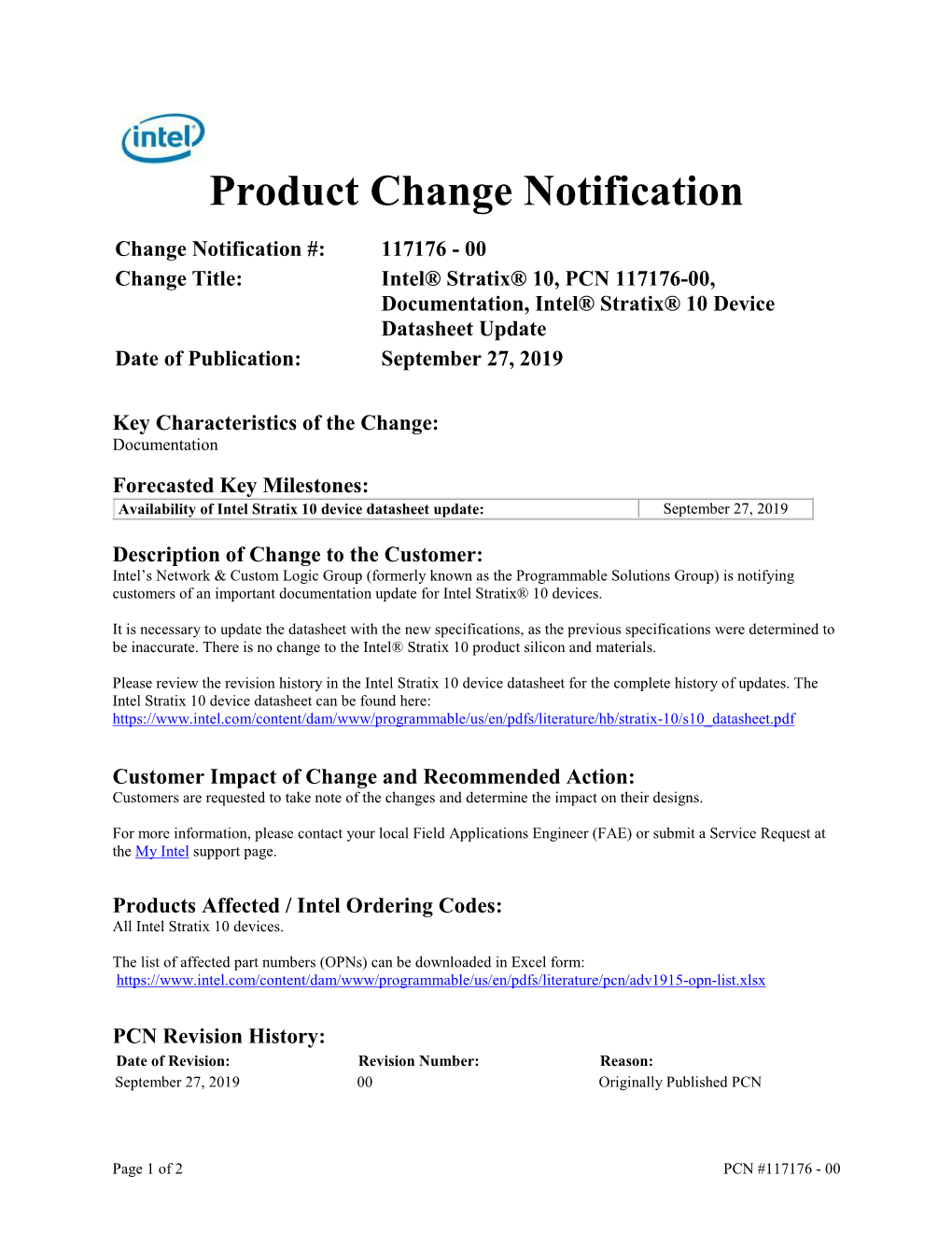 Product Change Notification