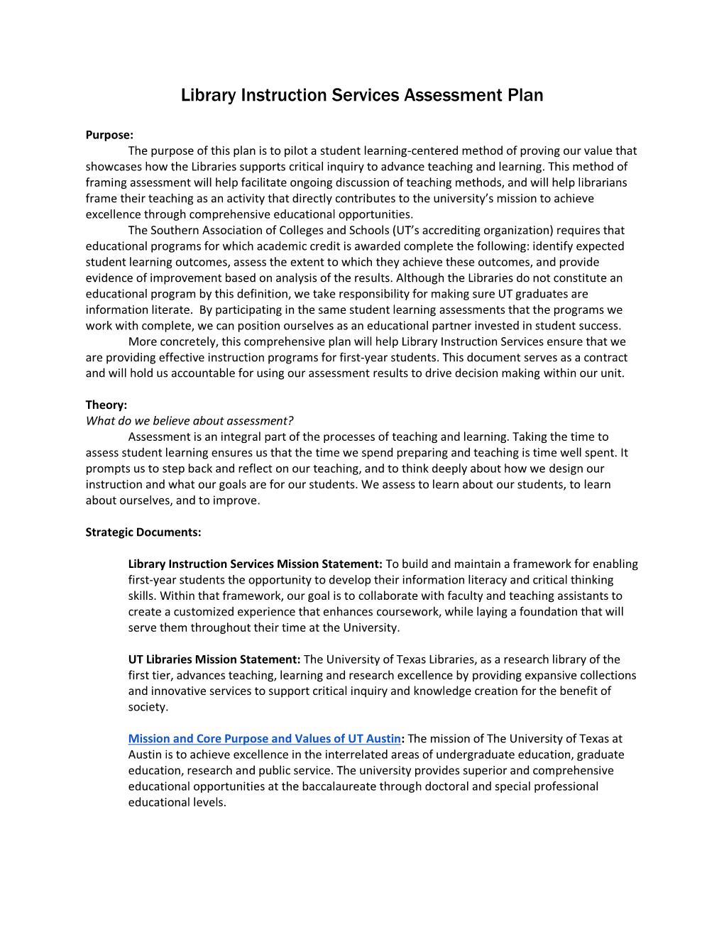 Library Instruction Services Assessment Plan