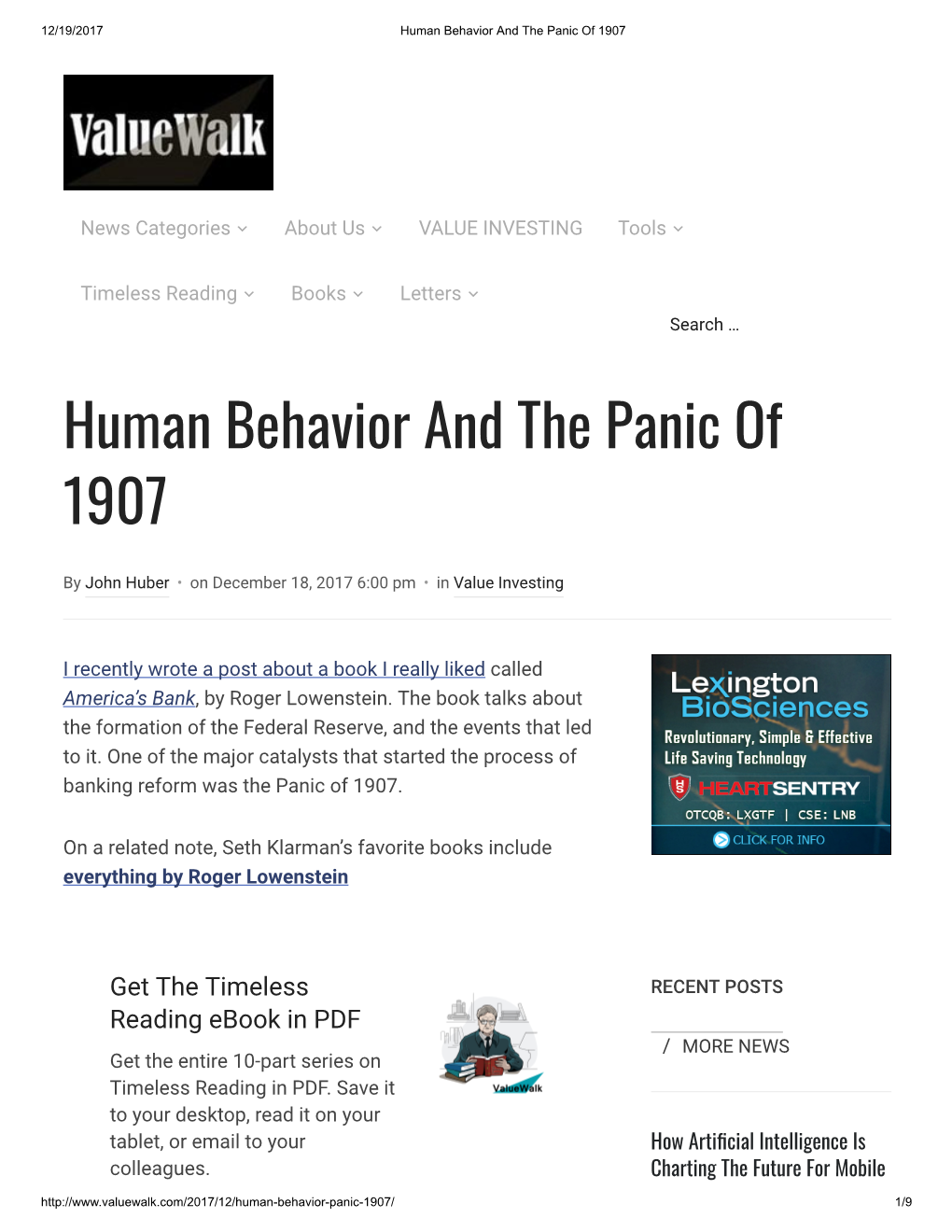 Human Behavior and the Panic of 1907
