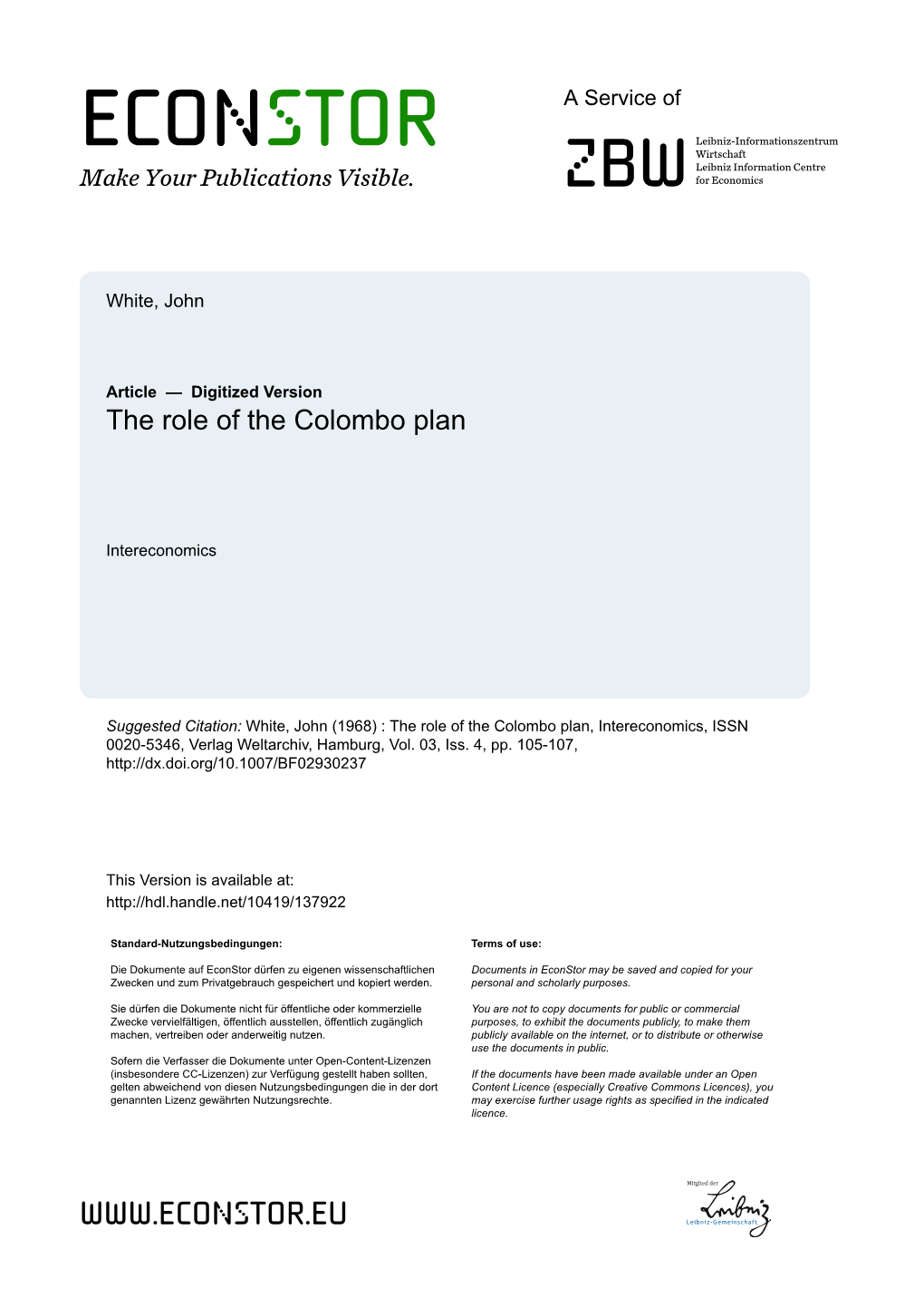 The Role of the Colombo Plan