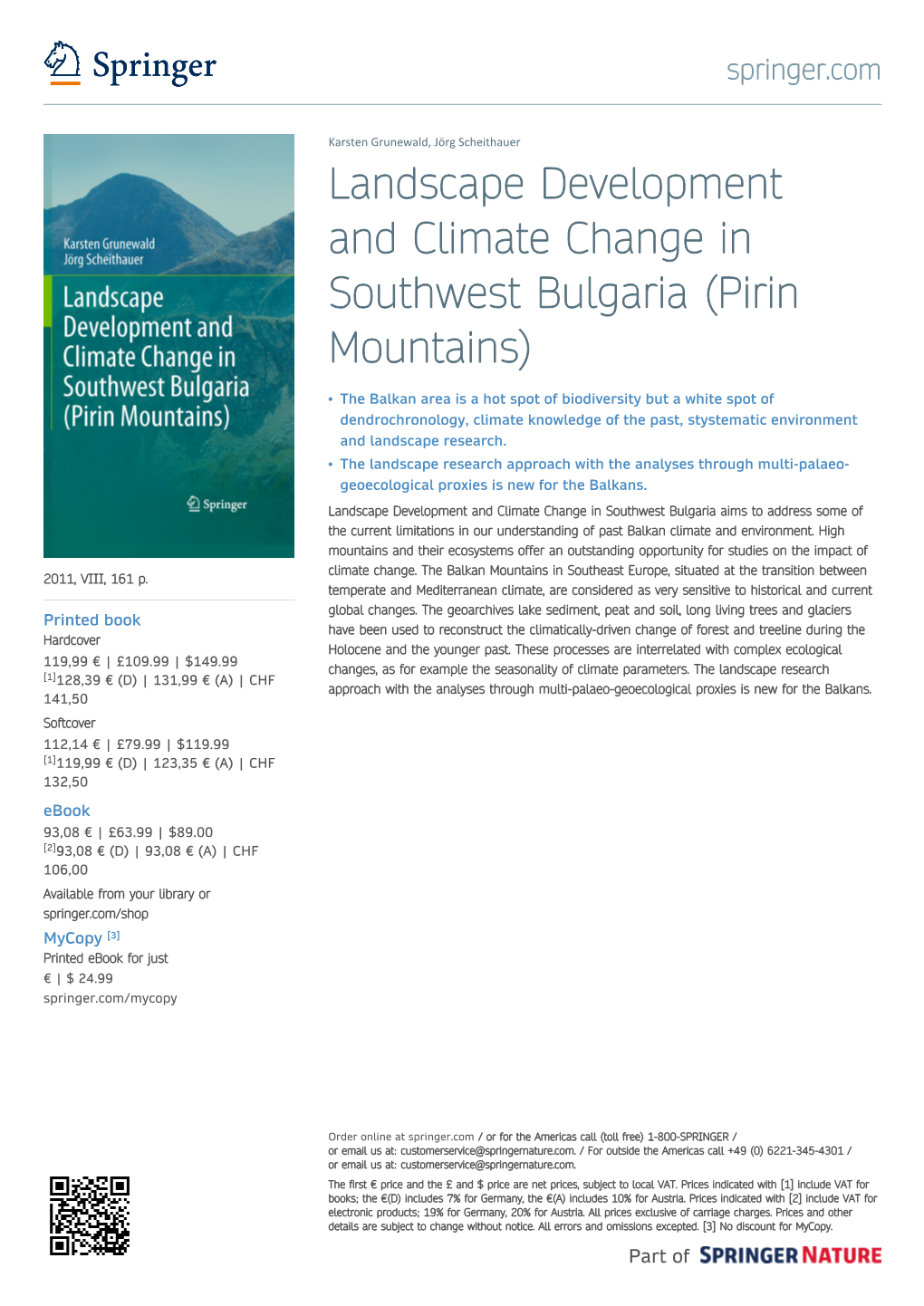 Landscape Development and Climate Change in Southwest Bulgaria (Pirin Mountains)