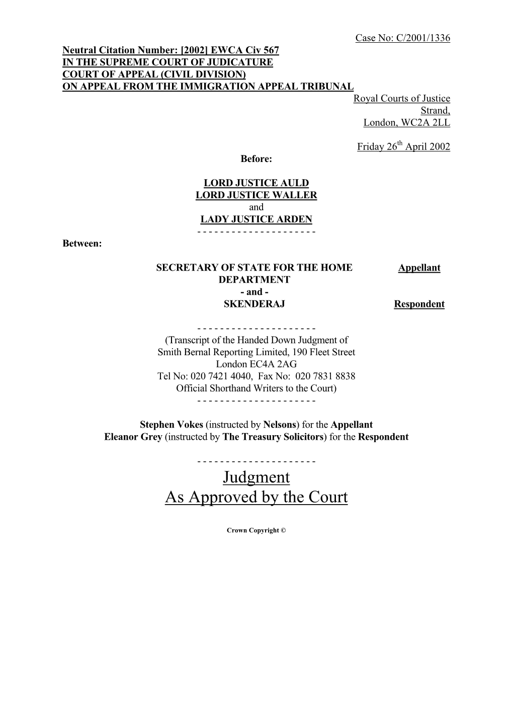 Judgment As Approved by the Court