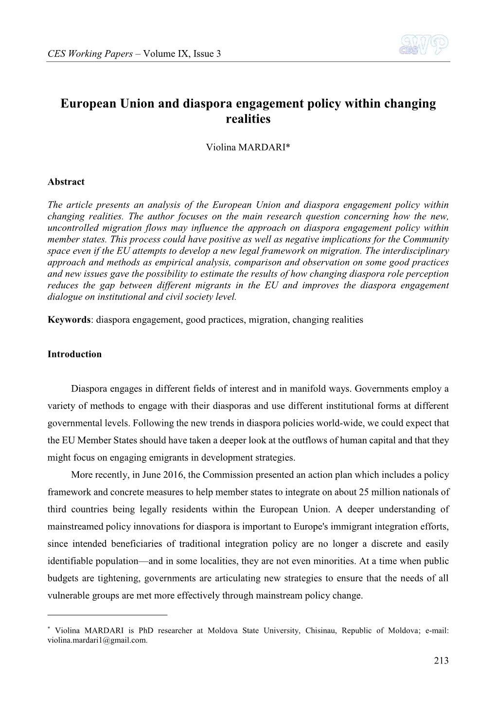 European Union and Diaspora Engagement Policy Within Changing Realities