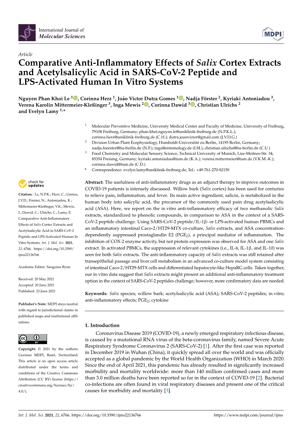 Comparative Anti-Inflammatory Effects of Salix Cortex Extracts And