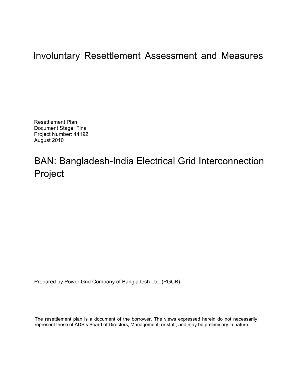 Involuntary Resettlement Assessment and Measures