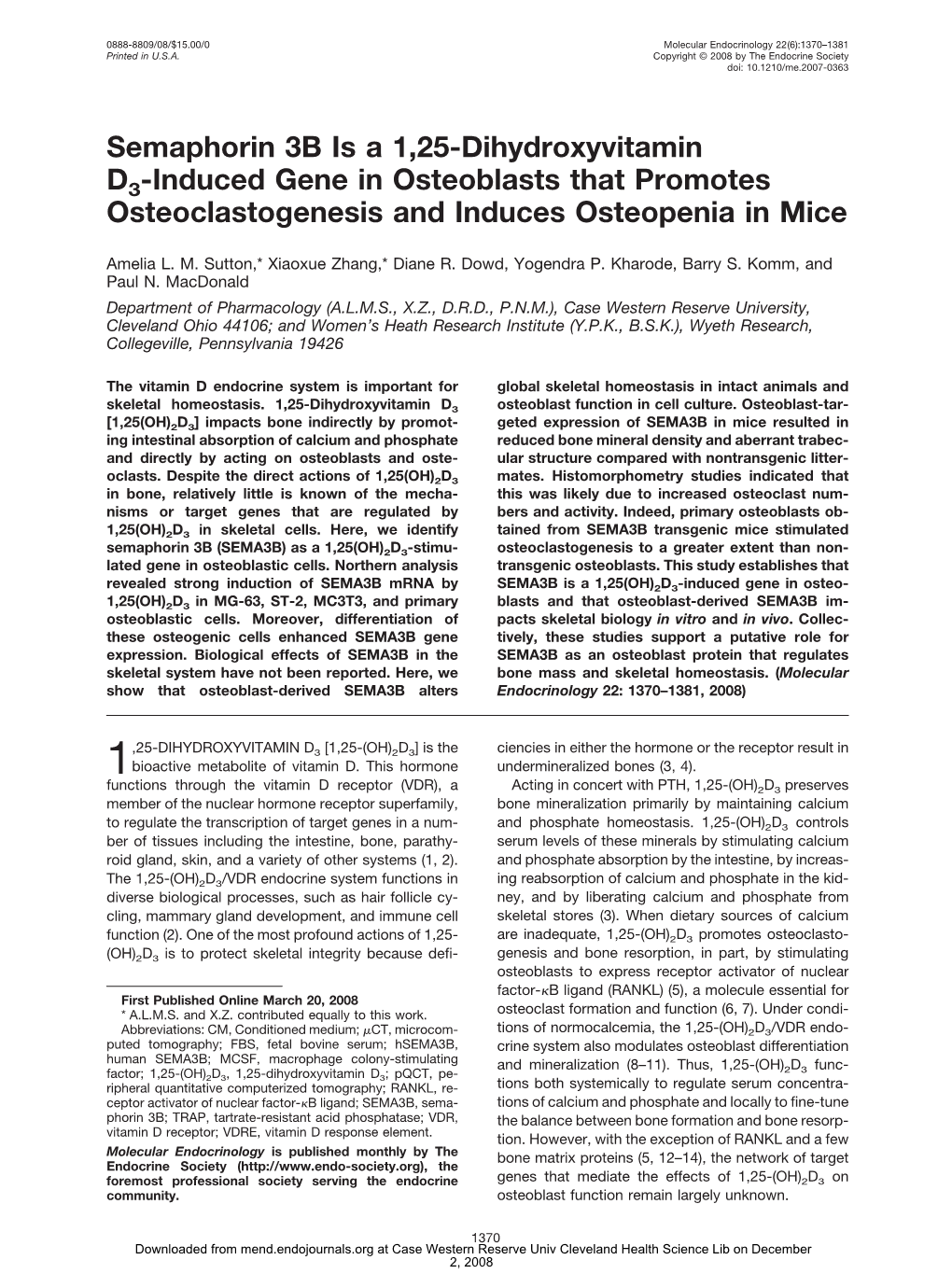 Semaphorin 3B Is a 1,25-Dihydroxyvitamin D3 -Induced