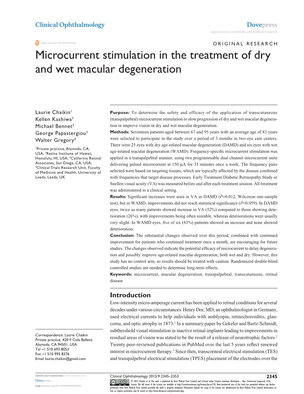 Microcurrent Stimulation in the Treatment of Dry and Wet Macular Degeneration