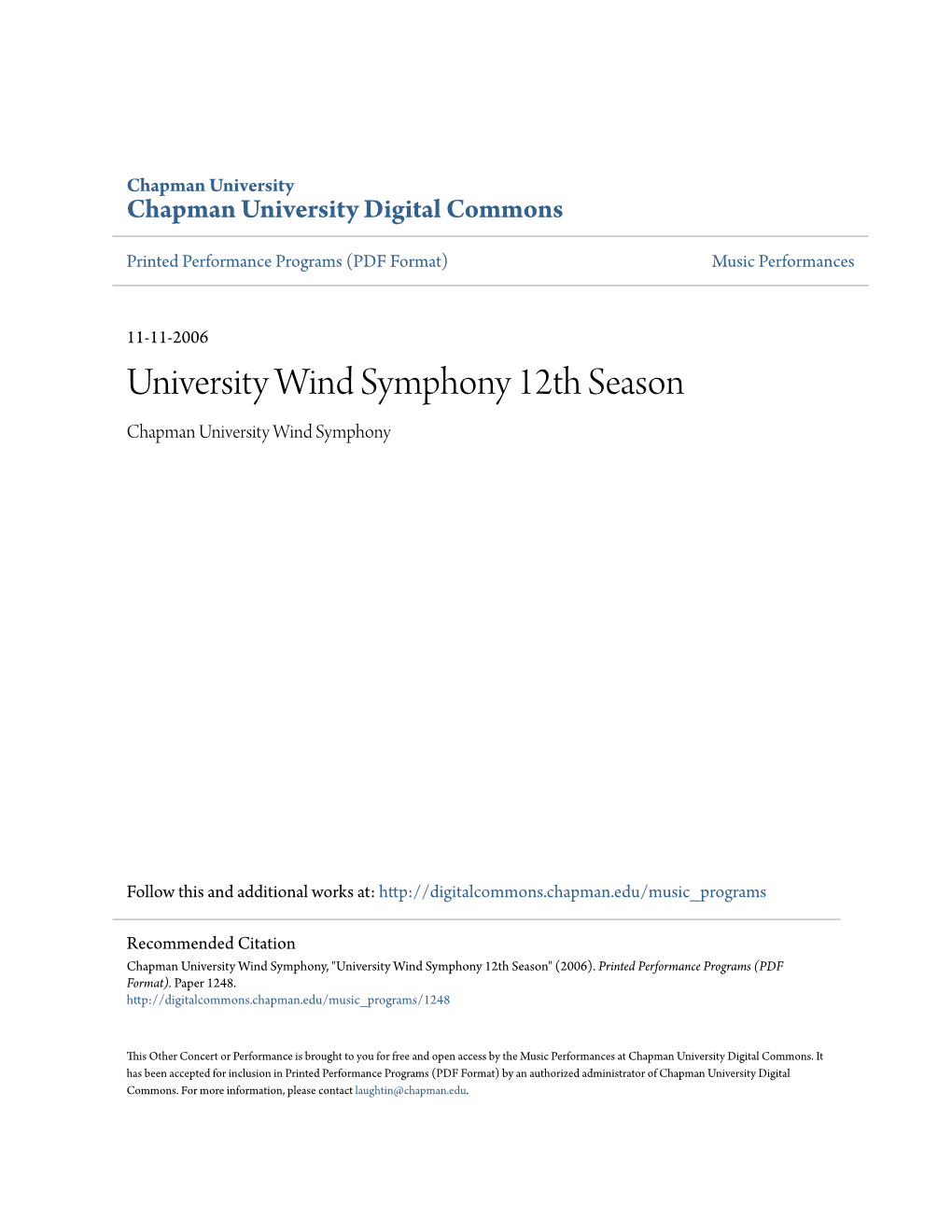 University Wind Symphony 12Th Season Chapman University Wind Symphony