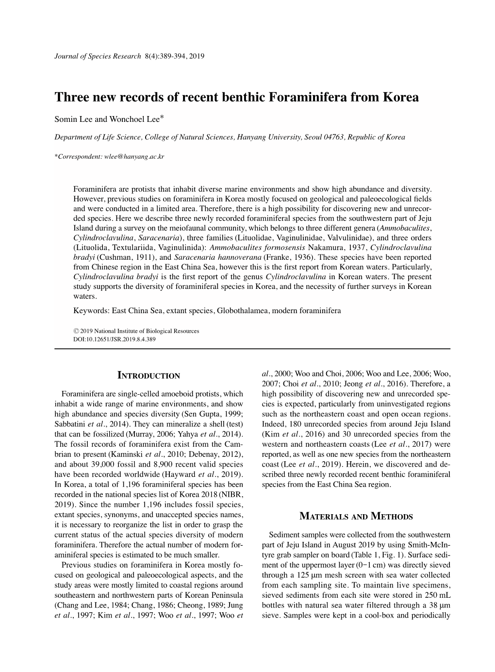 Three New Records of Recent Benthic Foraminifera from Korea